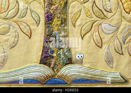 Detail from the cloth on the main altar in the medieval christian cathedral at Lincoln  England. Stock Photo