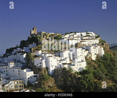 Spain, region Andalusia, province Malaga, Casares, local view, fort Southern Spain, Andalucia, white villages, Pueblos Blancos, castle, fortress, town view Stock Photo