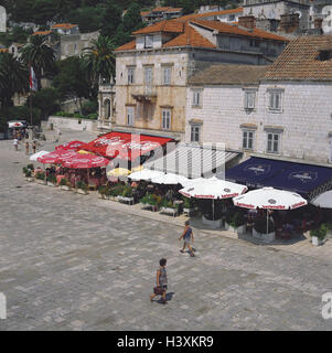 Croatia, island Hvar, town, main square, street cafes, town view Stock Photo