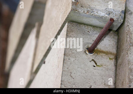 concrete blocks reinforced with steel rebar Stock Photo