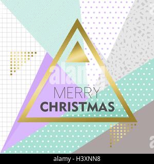 Merry Christmas design in gold color for holiday season on retro memphis style 90s background. EPS10 vector. Stock Vector