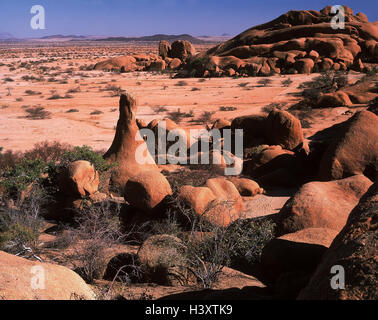 Namibia, Damaraland, Spitzkoppe, bile formations, Africa, desert, steppe, rock scenery, scenery, heat, dryness, dryness, nature, life-hostilely, Spitzkop, vegetation, meagerly, scanty, rocks, stones Stock Photo