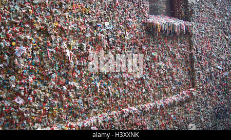 SEATTLE, WASHINGTON STATE, USA - OCTOBER 10, 2014: The Market Theater Gum Wall in downtown. It is a local landmark in Post Alley under Pike Place. Stock Photo