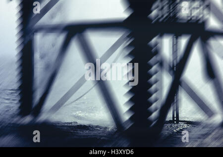 The North Sea, drilling rig, steel design work, detail, blur, b/w, sea, waters, Erdöfförderung, support, crude oil, drill, tower, steel scaffolding, scaffolding, iron, economy, energy, energy industry, icon, steadfastness Stock Photo