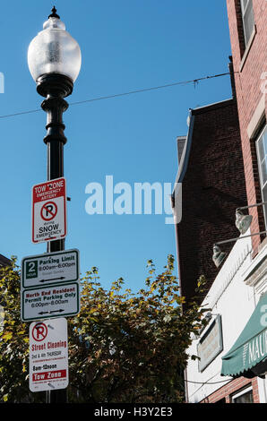 Parking on the street of Boston downtown with new England quartier ...