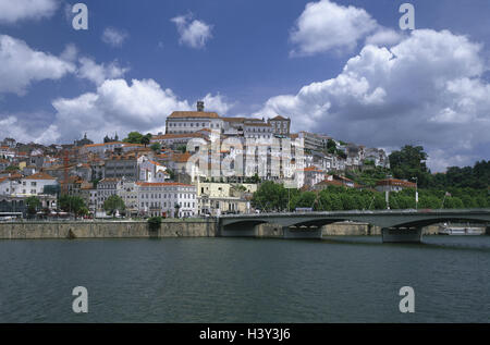 Portugal, province Beira Litoral, Coimbra, town view, Rio lunar ego, bridge town, university town, houses, university, river, Stock Photo