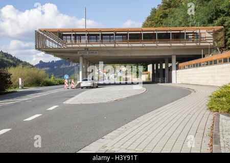 Car driving over the open border between Hrensko, Czech Republic and Schmilka, Germany Stock Photo