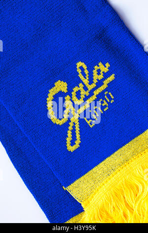 Bingo prize - Gala Bingo blue and yellow scarf detail on white background Stock Photo