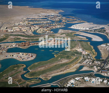Egypt, Hurghada, tablespoon Gouna, hotel facilities, Steigenberger Golf-Resort, aerial shots the Red Sea, lagoon, artificially, hotel, hotel facility, holiday's attachments, Golf plant, golf course, holiday destination, holiday resort, vacation, sea Stock Photo
