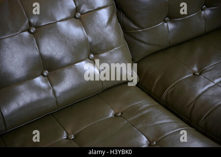 Close up of a green leather sofa Stock Photo