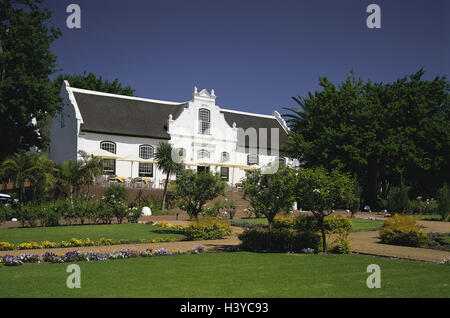 South, Africa, the Cape Province, Stellenbosch, vineyard, 'Neethlingshof', terrace cafe, park, Africa, the Cape Province, the Cape Province, wine-growing area, viticulture, wine region, good house, architecture, Cape-Dutch, Jonkershoek valley, economy, park, Stock Photo