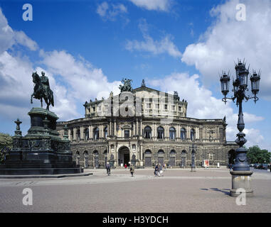 Germany, Saxony, Dresden, Semperoper, equestrian statue, king Johann Europa, Eastern Germany, structure, architecture, architecture, place of interest, Semper opera, opera-house, opera, Saxon state opera, architect Gottfried Semper, monument, statue, arti Stock Photo