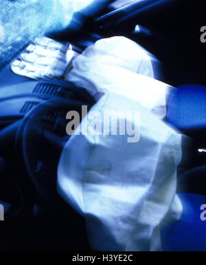 Traffic accident, car, cockpit, detail, air bags, blur, accident, traffic, ambulance, inside, car accident, air bag, windscreen, tax Stock Photo