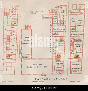 PALAZZO DUCALE. Doge's palace floor plan. Venice Venezia mappa. SMALL 1913 Stock Photo