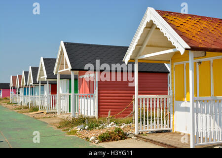 Colourful painted beach huts at Lancing (near Brighton) in West Sussex, England Stock Photo