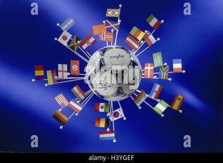 Football, flags, internationally, no property release, Still life, product photography, ball, icon, sport, sport, worldwide, world championship, world championship, Football World Cup, in 1998, flags, pendants, football nations, nations, countries, partic Stock Photo