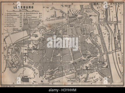 LÜNEBURG antique town city stadtplan. Lunenburg. Lower Saxony karte ...
