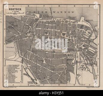 ROSTOCK antique town city stadtplan. Mecklenburg-Vorpommern karte, 1886 ...