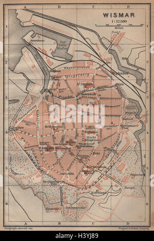 WISMAR antique town city stadtplan. Mecklenburg-Vorpommern karte, 1900 ...