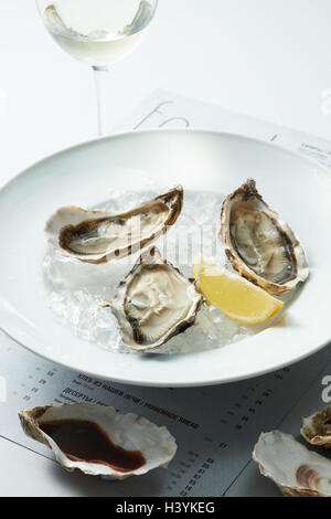 Raw Oysters served Stock Photo