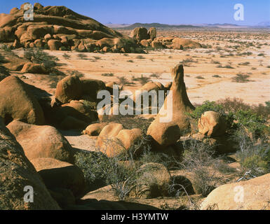 Namibia, Damaraland, Spitzkoppe, bile formations, Africa, desert, steppe, rock scenery, scenery, heat, dryness, dryness, nature, life-hostilely, Spitzkop, vegetation, meagerly, scanty, rocks, stones Stock Photo