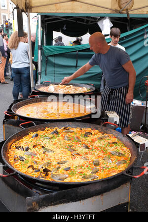 paella streetfood /street food being prepared at portobello market, london Stock Photo