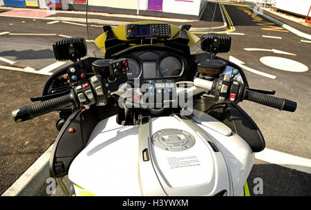 Police motorcycle dashboard controls, UK Stock Photo