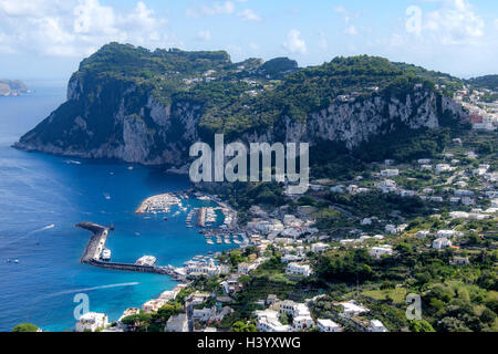 Aerial view of Marina Grande, Capri island, Italy. Sunny summer weather ...