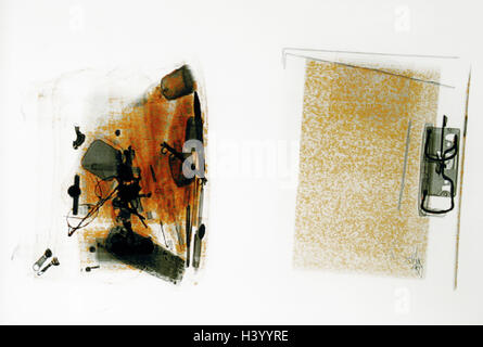 X-ray picture, folder, handbag pouch, cultural pouch, implements, analyze, transparent, security, flight security, airport, screening, check through, controls, luggage, hand luggage, Still life, Ti2 Stock Photo