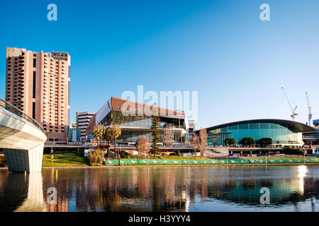 Adelaide, Australia - September 11, 2016: Adelaide city centre viewed from the north side of Torrens river in Elder Park. Stock Photo