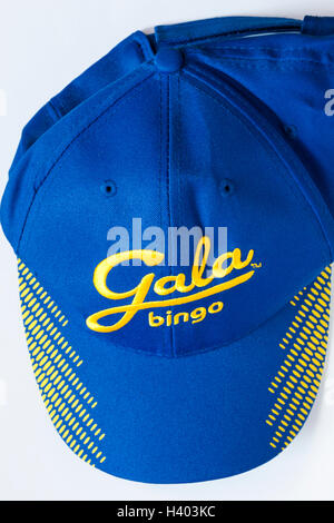 Bingo prize - Gala Bingo blue and yellow baseball cap on white background Stock Photo