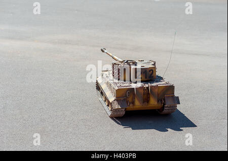 miniature model of the German heavy tank Tiger , a the Second World War, on the pavement, Stock Photo