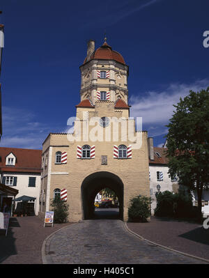 Germany, Upper Bavaria, Aichach, Old Town, goal, Europe, Bavaria, Swabia, district Aichach-Friedberg, town, part town, street, town goal, structure, architecture, 15. Cent., cobblestones Stock Photo