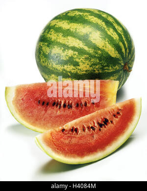 Watermelon - Citrullus lanatus -pieces are cut and being sold with ...