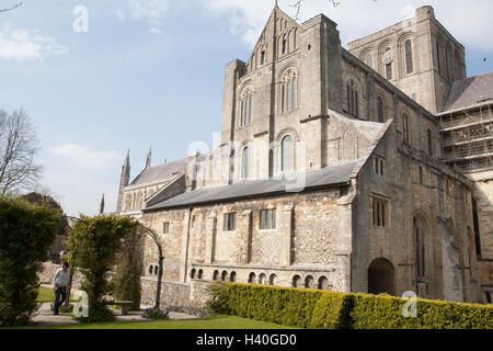 The Winchester Cathedral,Hampshire is one of the largest cathedrals in England,with longest nave and overall length of any Gothic cathedral in Europe. Stock Photo