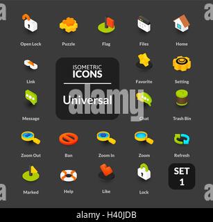 Color icons set in flat isometric illustration style, vector collection Stock Vector
