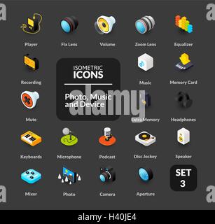 Color icons set in flat isometric illustration style, vector collection Stock Vector