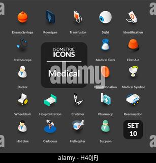 Color icons set in flat isometric illustration style, vector collection Stock Vector