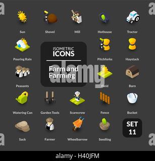 Color icons set in flat isometric illustration style, vector collection Stock Vector