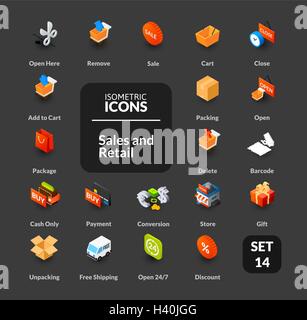 Color icons set in flat isometric illustration style, vector collection Stock Vector