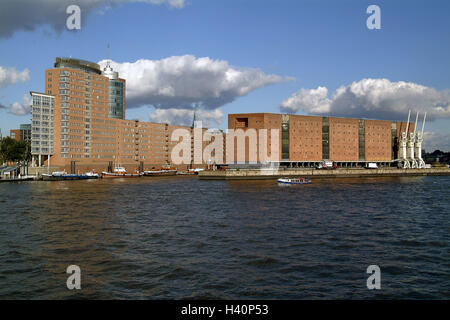 Germany, Hamburg, memory town, Hanseatic League Trade centre Tower, Europe, North Germany, Hanseatic town, town, harbour city, Kehrwiederspitze, high rise, office building, high-rise office block, structure, office house architecture, architecture, river, the Elbe Stock Photo