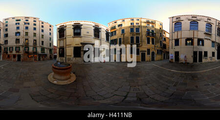 A 360 view of the square of the Ghetto Vecchio (Old Ghetto) in Venice, Italy. Stock Photo