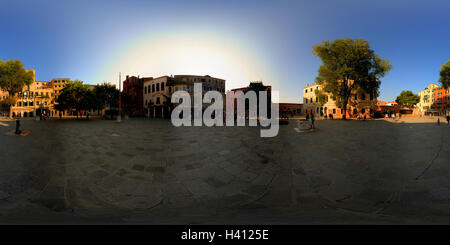 A 360 view of the square of the Ghetto Novo (New Ghetto) in Venice, Italy. Stock Photo