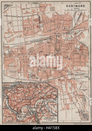 DORTMUND town city stadtplan & Hohensyburg. Northrhine-Westfalia karte