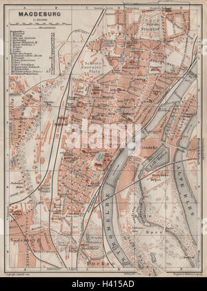 MAGDEBURG antique town city stadtplan. Saxony-Anhalt karte. BAEDEKER