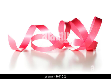Red ribbon over white background, decorative element. Stock Photo