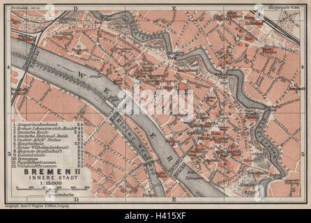 BREMEN antique town cityplan II. Innere Stadt karte. BAEDEKER 1910 old map Stock Photo