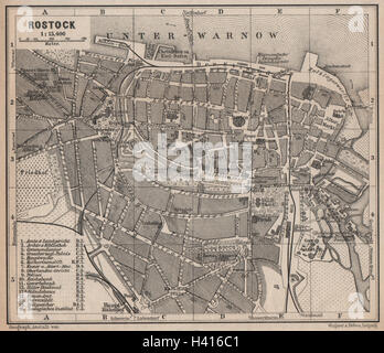 ROSTOCK antique town city stadtplan. Mecklenburg-Vorpommern karte, 1886 ...