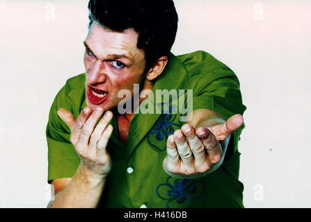 Man, fury, gesture, request, portrait, studio, cut out, emotion, fury, provocation, aggressively, cantankerous, fight, readiness for violence, provoke, challenge, challenging, aggression, aggressively, aggressiveness, angers, nastily, fury, furiously, rag