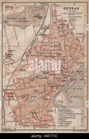 DESSAU antique town city stadtplan. Saxony-Anhalt karte. BAEDEKER 1910 old map Stock Photo